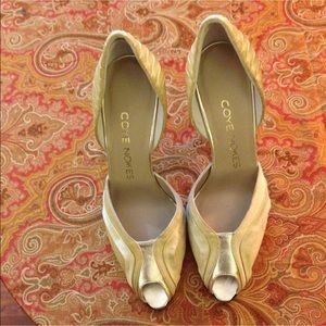 Coye Nokes Gold Satin Peep Toe Pumps - Size 37.5